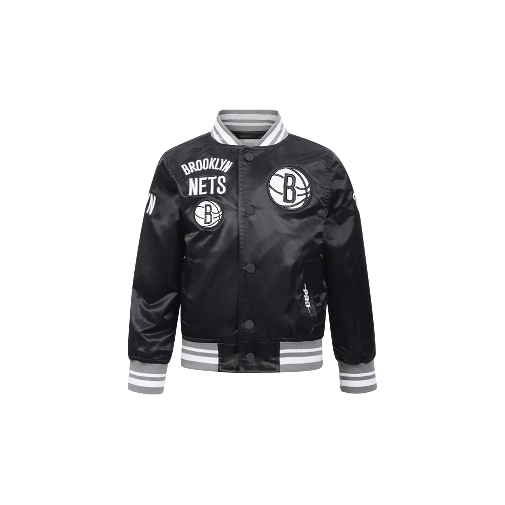 NBA BROOKLYN NETS RETRO CLASSIC TODDLER BOYS RIB SATIN JACKET (BLACK/GRAY)