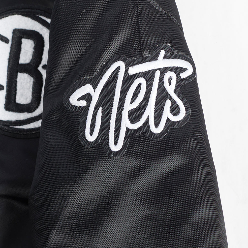 NBA BROOKLYN NETS RETRO CLASSIC TODDLER BOYS RIB SATIN JACKET (BLACK/GRAY) - Image 10