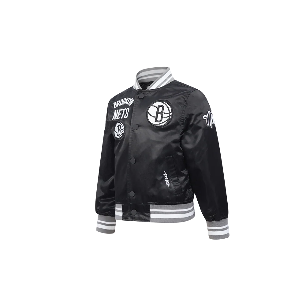 NBA BROOKLYN NETS RETRO CLASSIC TODDLER BOYS RIB SATIN JACKET (BLACK/GRAY) - Image 2