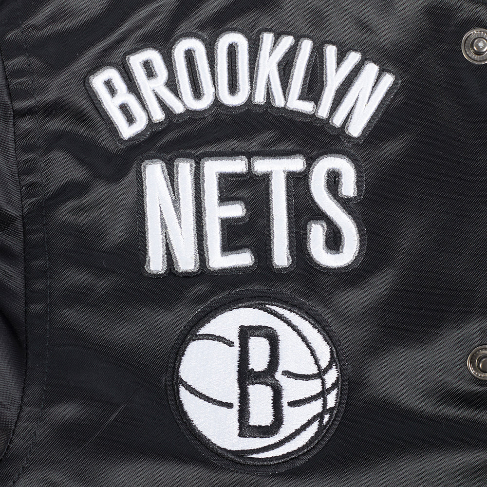 NBA BROOKLYN NETS RETRO CLASSIC TODDLER BOYS RIB SATIN JACKET (BLACK/GRAY) - Image 6