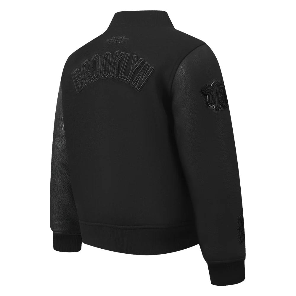 NBA BROOKLYN NETS TRIPLE BLACK TODDLER BOYS WOOL VARSITY JACKET (JET BLACK) - Image 4