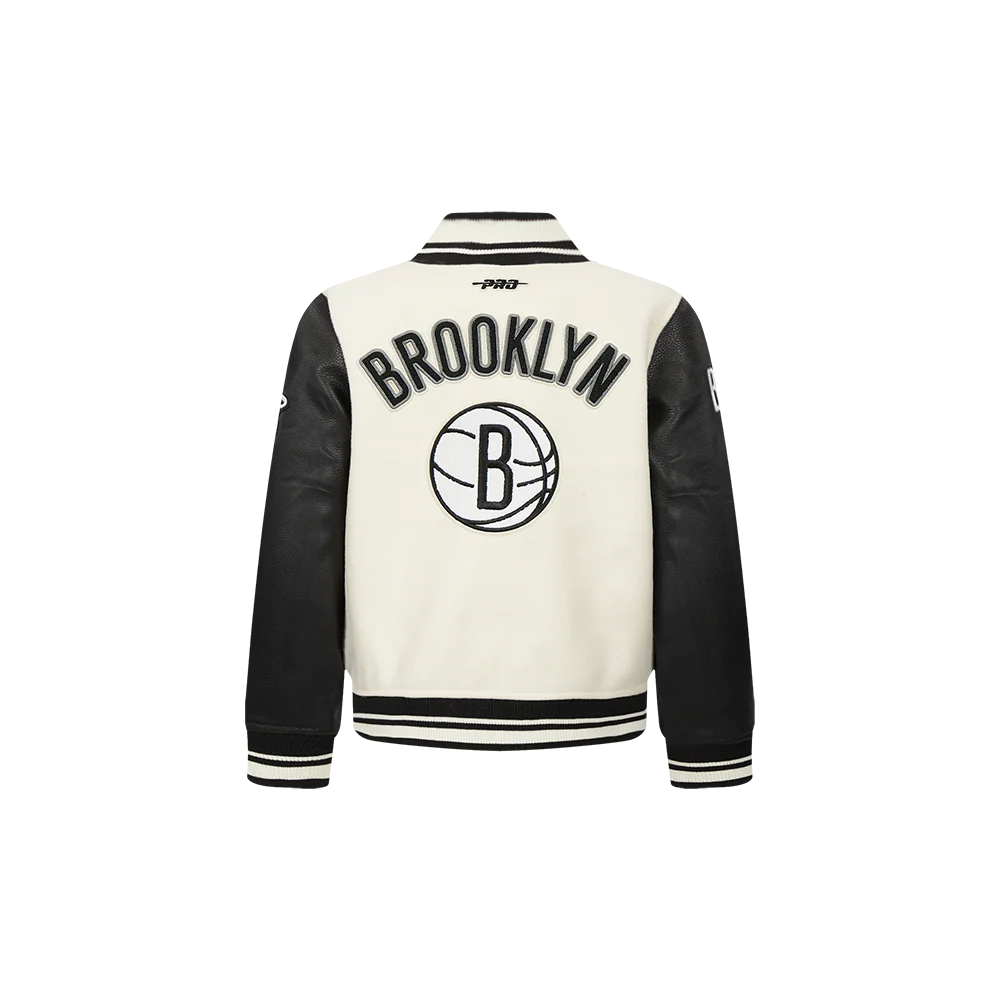 NBA BROOKLYN NETS RETRO CLASSIC TODDLER BOYS RIB WOOL VARSITY JACKET (EGGSHELL/ BLACK) - Image 3