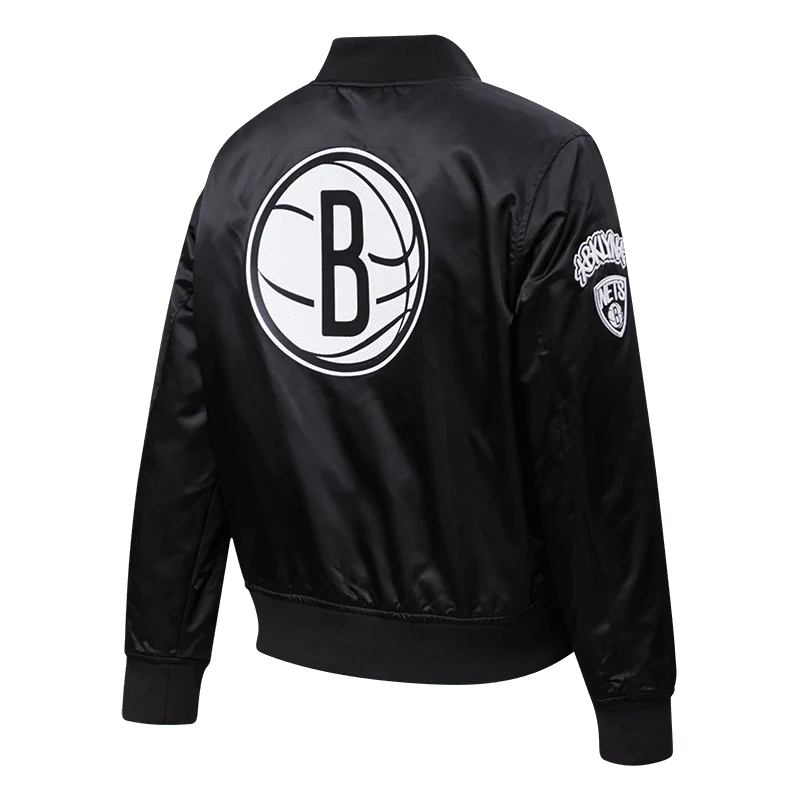 NBA BROOKLYN NETS CLASSIC WOMEN'S SATIN JACKET (BLACK) - Image 3