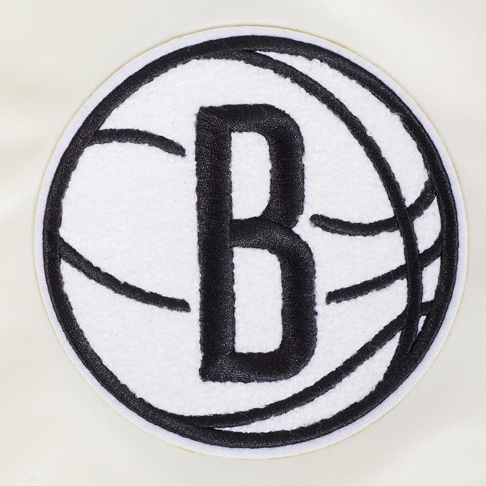 NBA BROOKLYN NETS RETRO CLASSIC WOMEN'S RIB SATIN JACKET (EGGSHELL/ BLACK) - Image 6