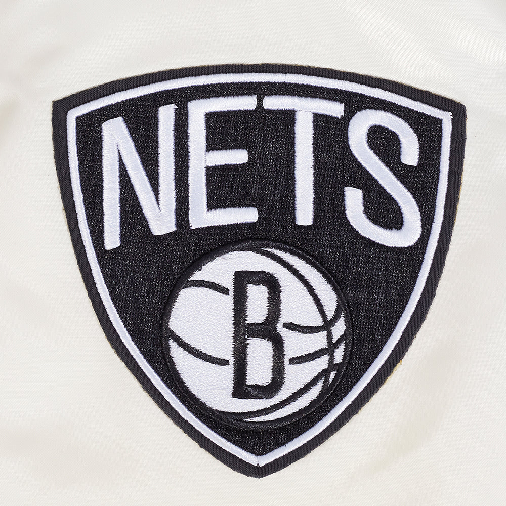 NBA BROOKLYN NETS RETRO CLASSIC WOMEN'S RIB SATIN JACKET (EGGSHELL/ BLACK) - Image 7