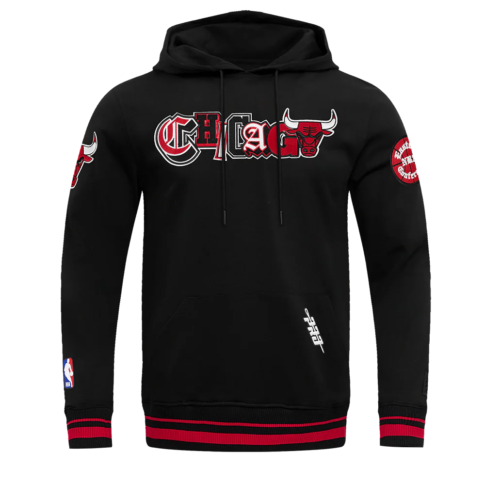 NBA CHICAGO BULLS CITY RANSOM MEN'S RIB FLC PO HOODIE (BLACK/RED/BLACK)