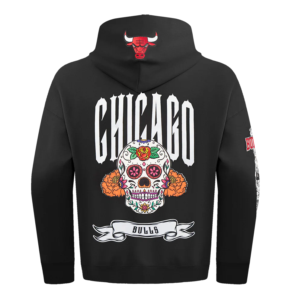 NBA CHICAGO BULLS RIB CAGE MEN'S DROP SHOULDER FLEECE PULLOVER HOODIE (BLACK) - Image 4