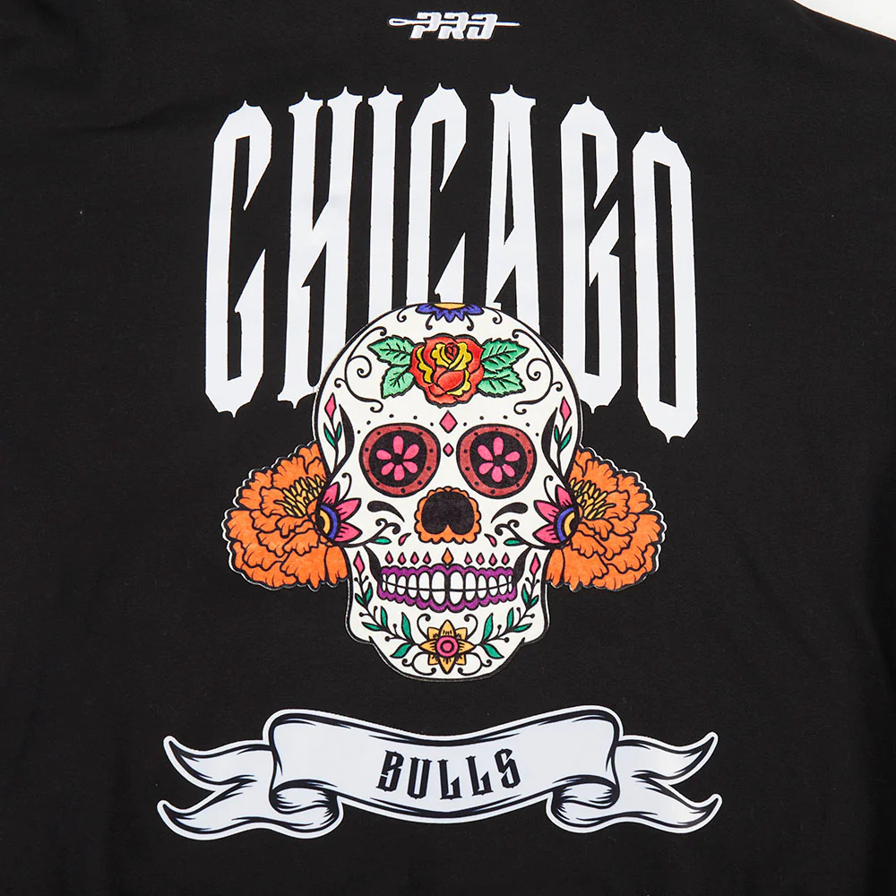NBA CHICAGO BULLS RIB CAGE MEN'S DROP SHOULDER FLEECE PULLOVER HOODIE (BLACK) - Image 9