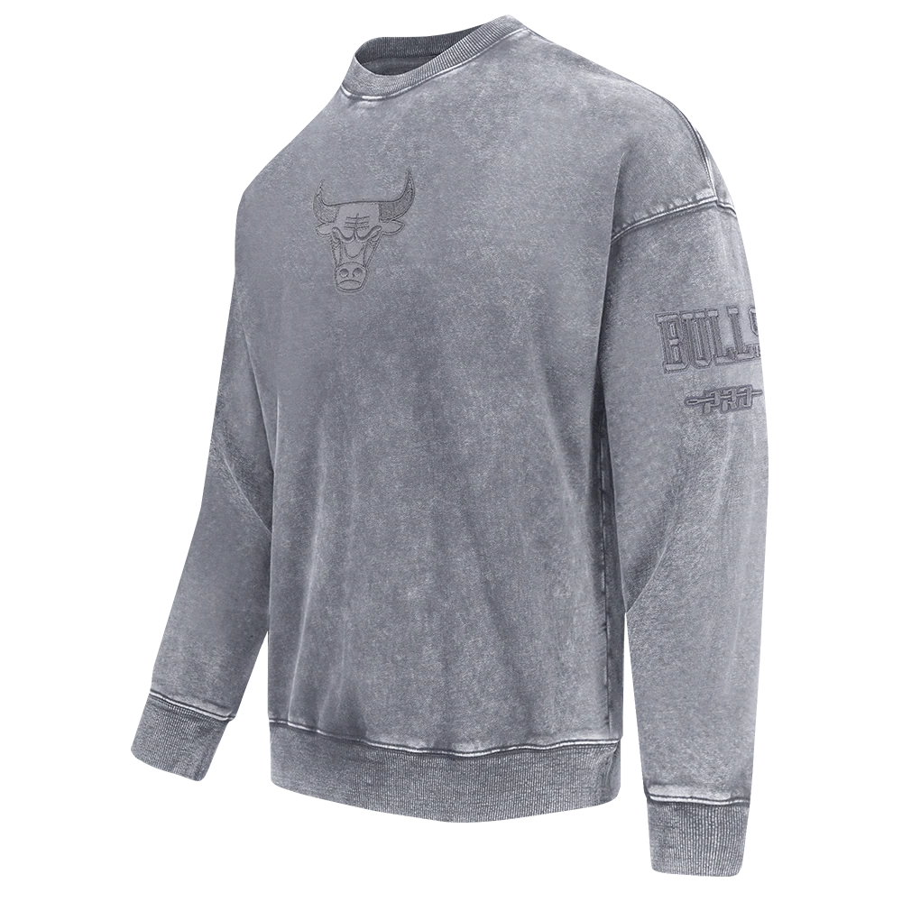 NBA CHICAGO BULLS WASHED CLASSIC MEN'S ENZYME WASH DROP SHOULDER FT (WASHED GREY) - Image 3