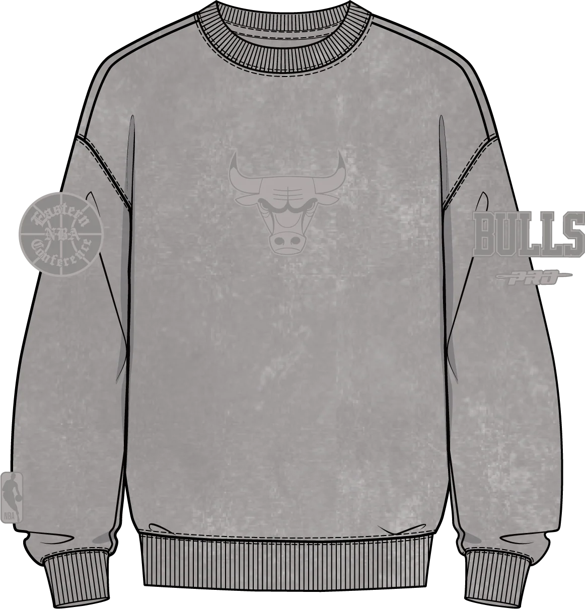 NBA CHICAGO BULLS WASHED CLASSIC MEN'S ENZYME WASH DROP SHOULDER FT CREWNECK (WASHED WARM SLATE) - Image 5
