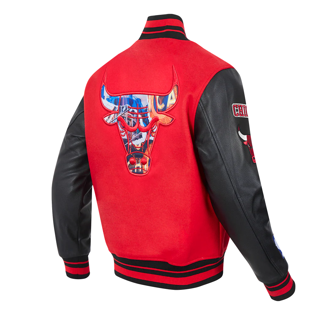 NBA CHICAGO BULLS CITY CENTRIC MEN'S RIB WOOL VARSITY JACKET (RED/BLACK) - Image 4