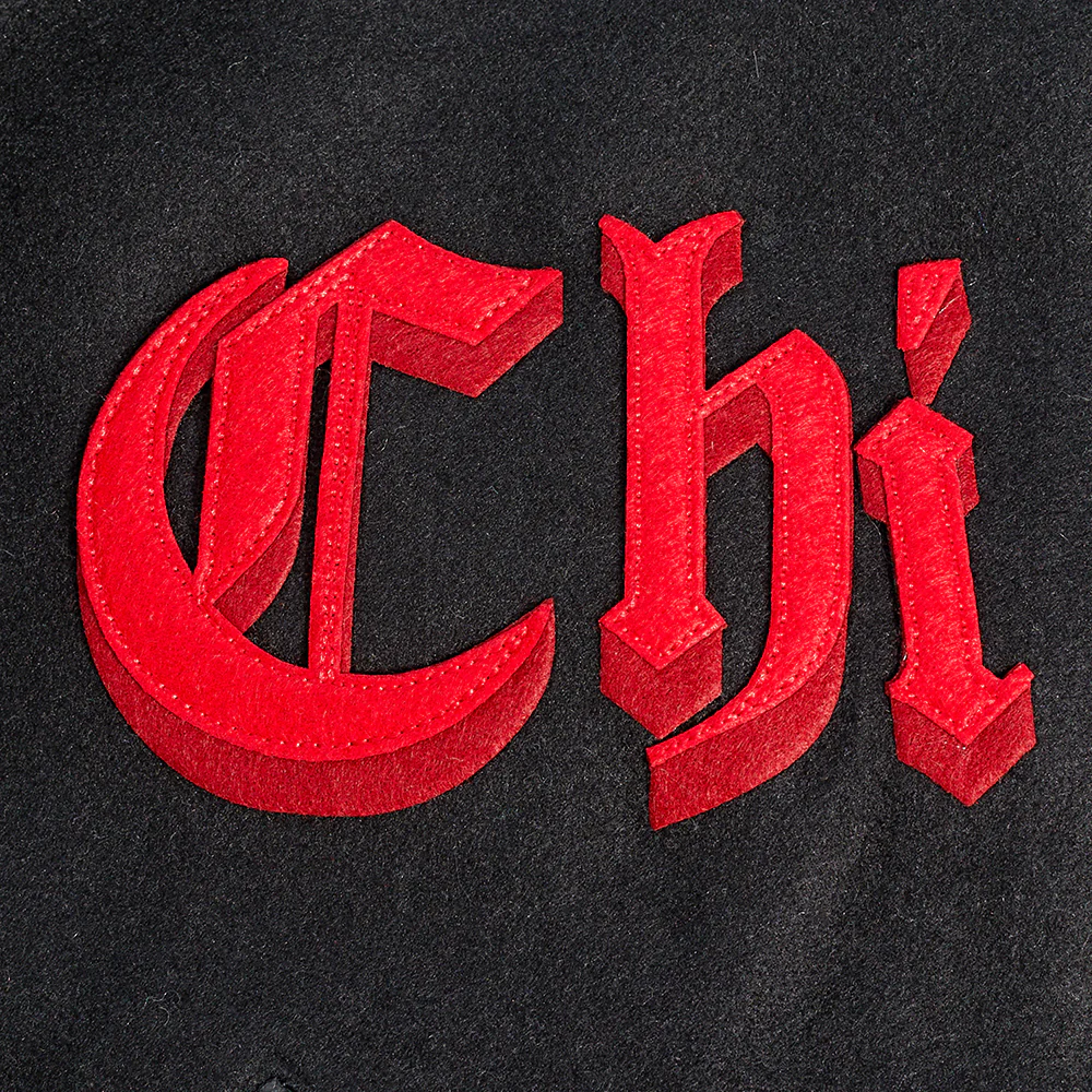 NBA CHICAGO BULLS OLD ENGLISH MEN'S RIB WOOL VARSITY JACKET (BLACK/RED/BLACK) - Image 8