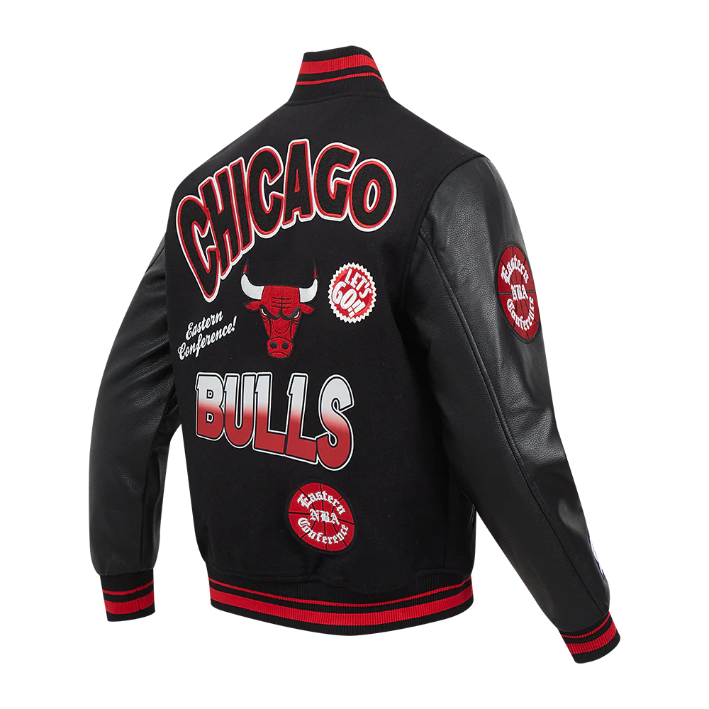 NBA CHICAGO BULLS TURN IT UP MEN'S RIB WOOL VARSITY JACKET (BLACK/RED/BLACK) - Image 4