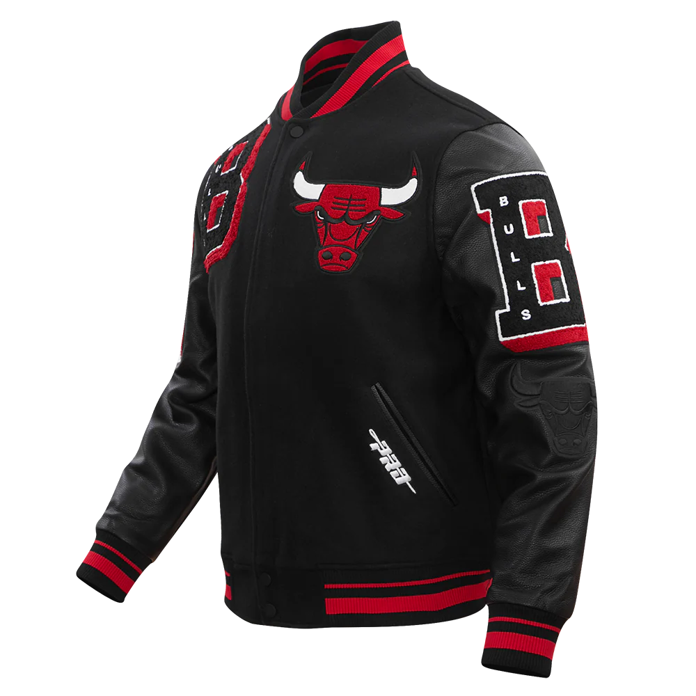 NBA CHICAGO BULLS MASHUP MEN'S RIB WOOL VARSITY JACKET (BLACK/RED/BLACK) - Image 4