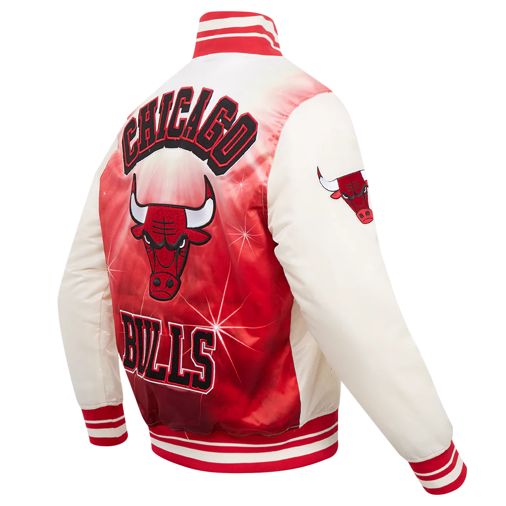 NBA CHICAGO BULLS SUBLIMATED MEN'S SATIN JACKET-WHITE (EGGSHELL/ RED) - Image 4