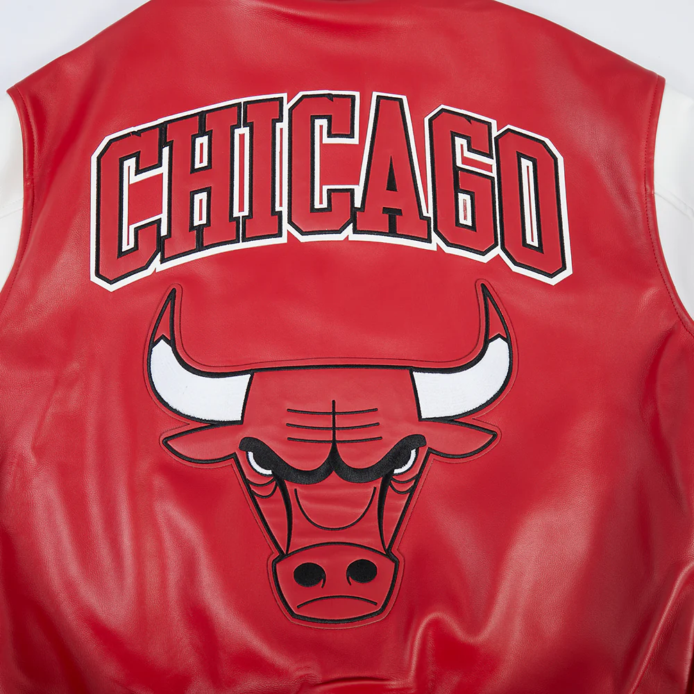 NBA CHICAGO BULLS CITY SIGNATURE MEN'S LEATHER VARSITY JACKET (RED/WHITE) - Image 5