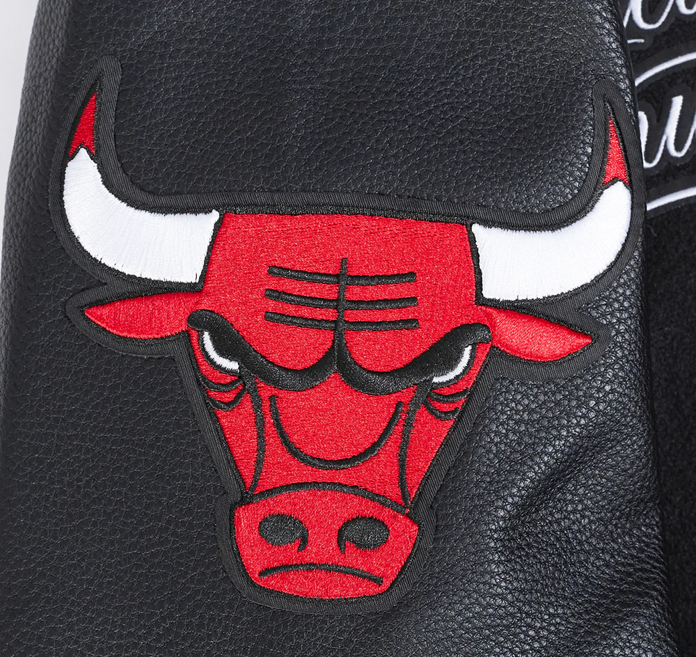 NBA CHICAGO BULLS SUGAR SKULL MEN'S RIB WOOL VARSITY JACKET (BLACK/RED/BLACK) - Image 10