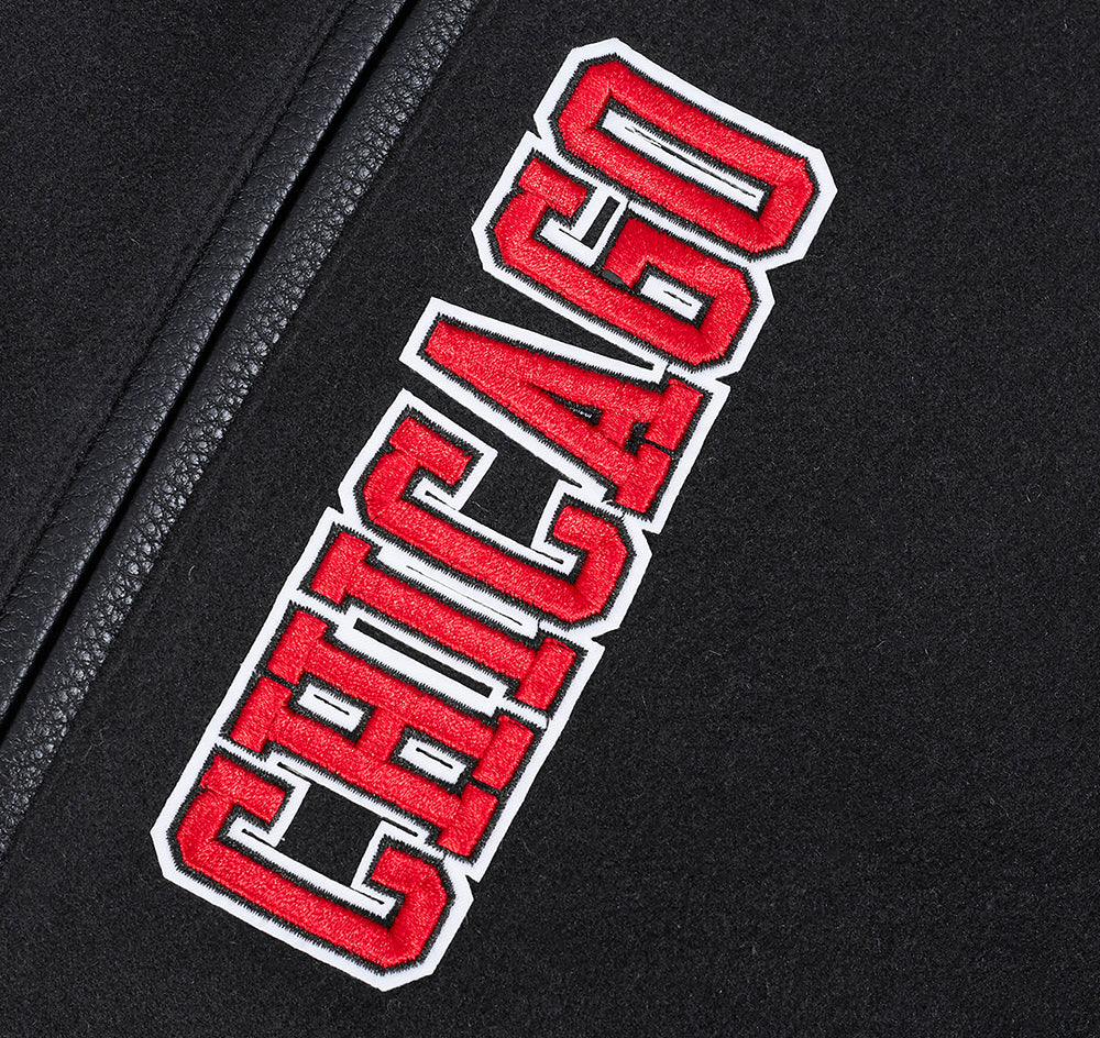 NBA CHICAGO BULLS SUGAR SKULL MEN'S RIB WOOL VARSITY JACKET (BLACK/RED/BLACK) - Image 7