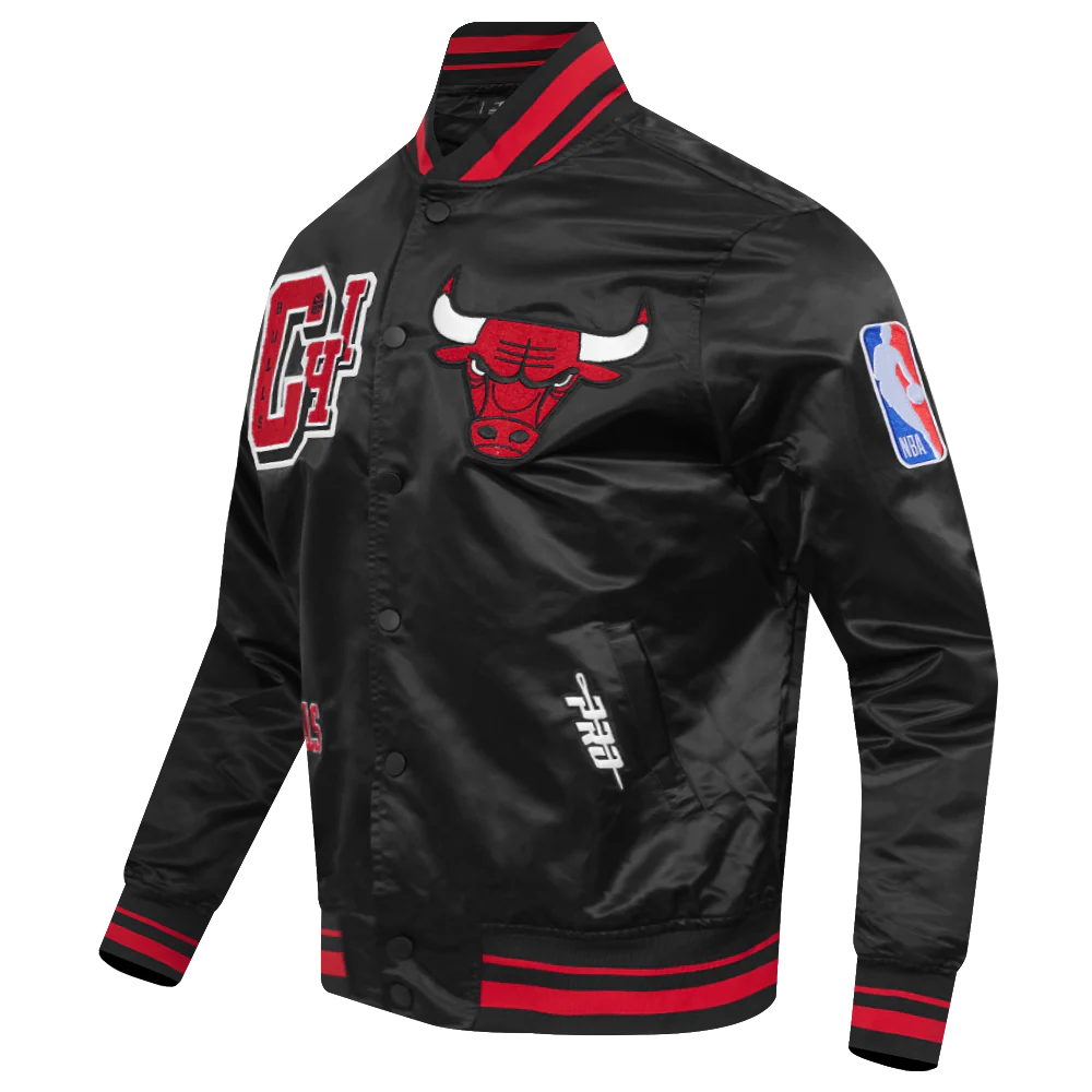 NBA CHICAGO BULLS BEST OF MEN'S RIB SATIN JACKET (BLACK/RED/BLACK) - Image 4
