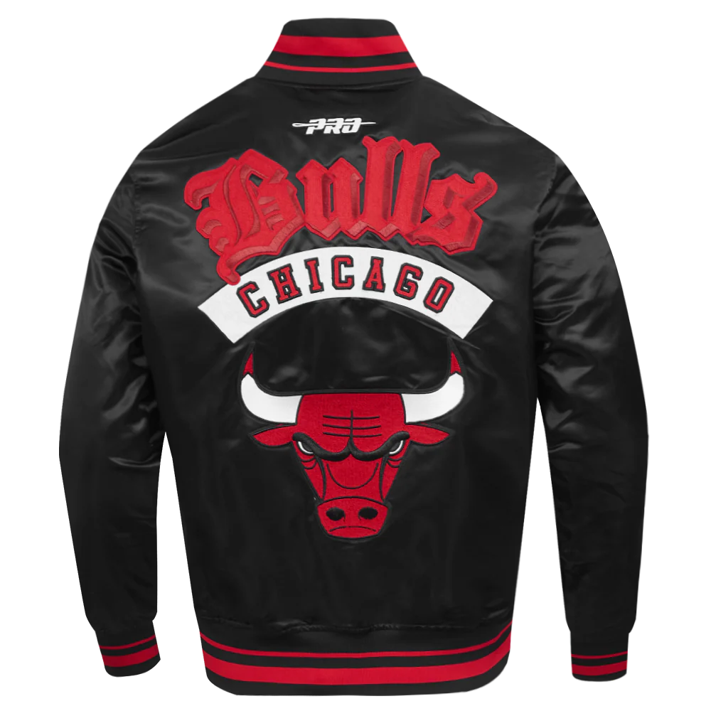 NBA CHICAGO BULLS BEST OF MEN'S RIB SATIN JACKET (BLACK/RED/BLACK) - Image 7