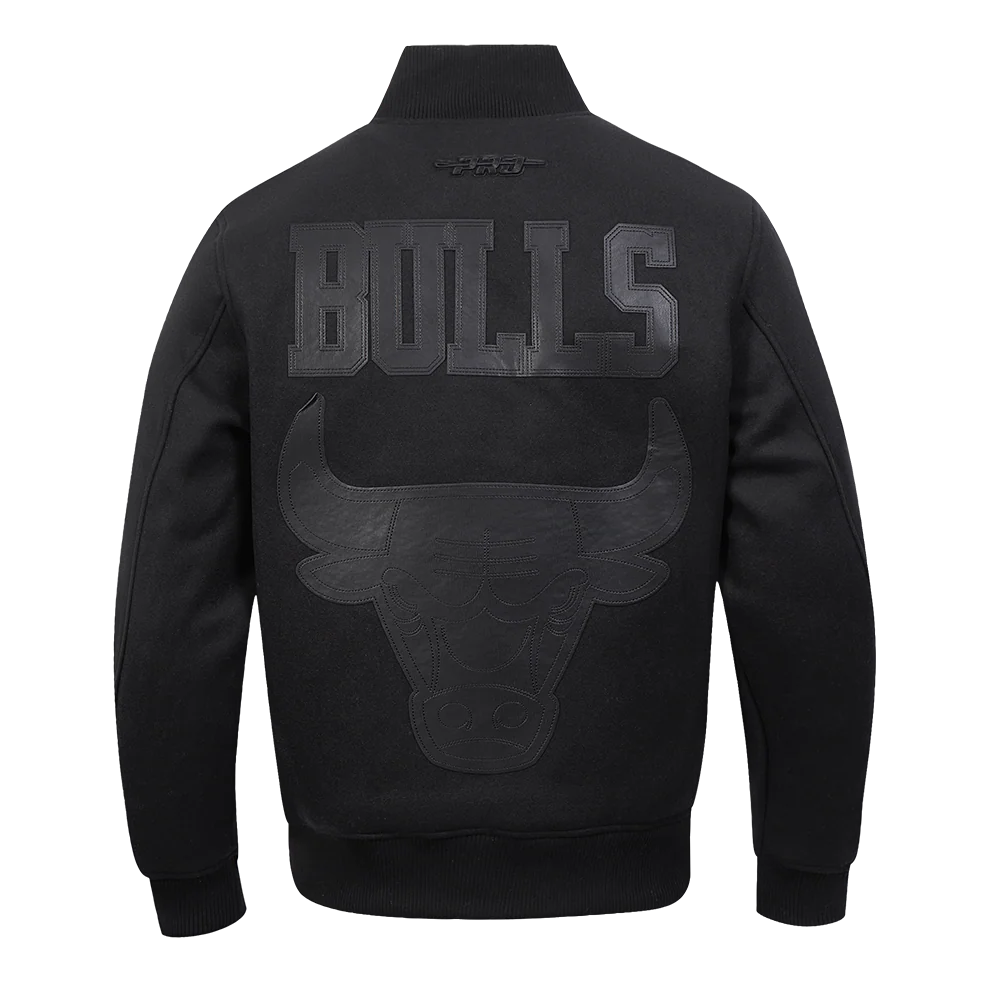 NBA CHICAGO BULLS WASHED VANGUARD MEN'S ALL WOOL VARSITY JACKET (BLACK) - Image 3