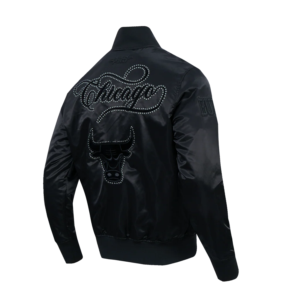 NBA CHICAGO BULLS BLACKOUT MEN'S SATIN JACKET (BLACK) - Image 4