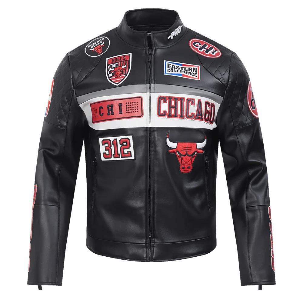 NBA CHICAGO BULLS MEN'S MOTO JACKET (BLACK/WHITE)
