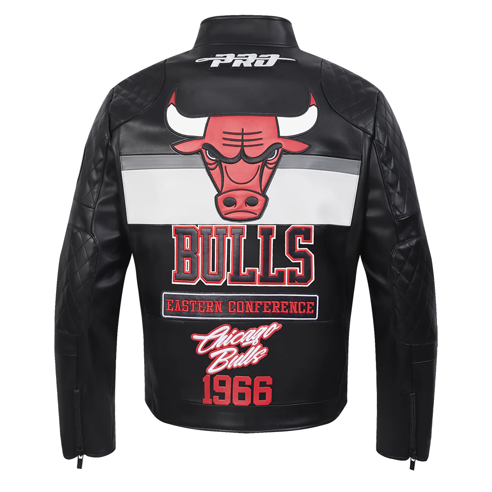 NBA CHICAGO BULLS MEN'S MOTO JACKET (BLACK/WHITE) - Image 3