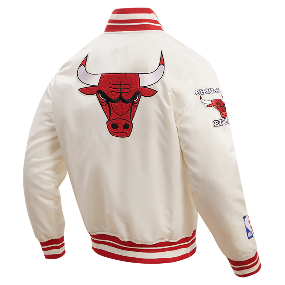 NBA CHICAGO BULLS RETRO CLASSIC MEN'S RIB SATIN JACKET (EGGSHELL/RED) - Image 3