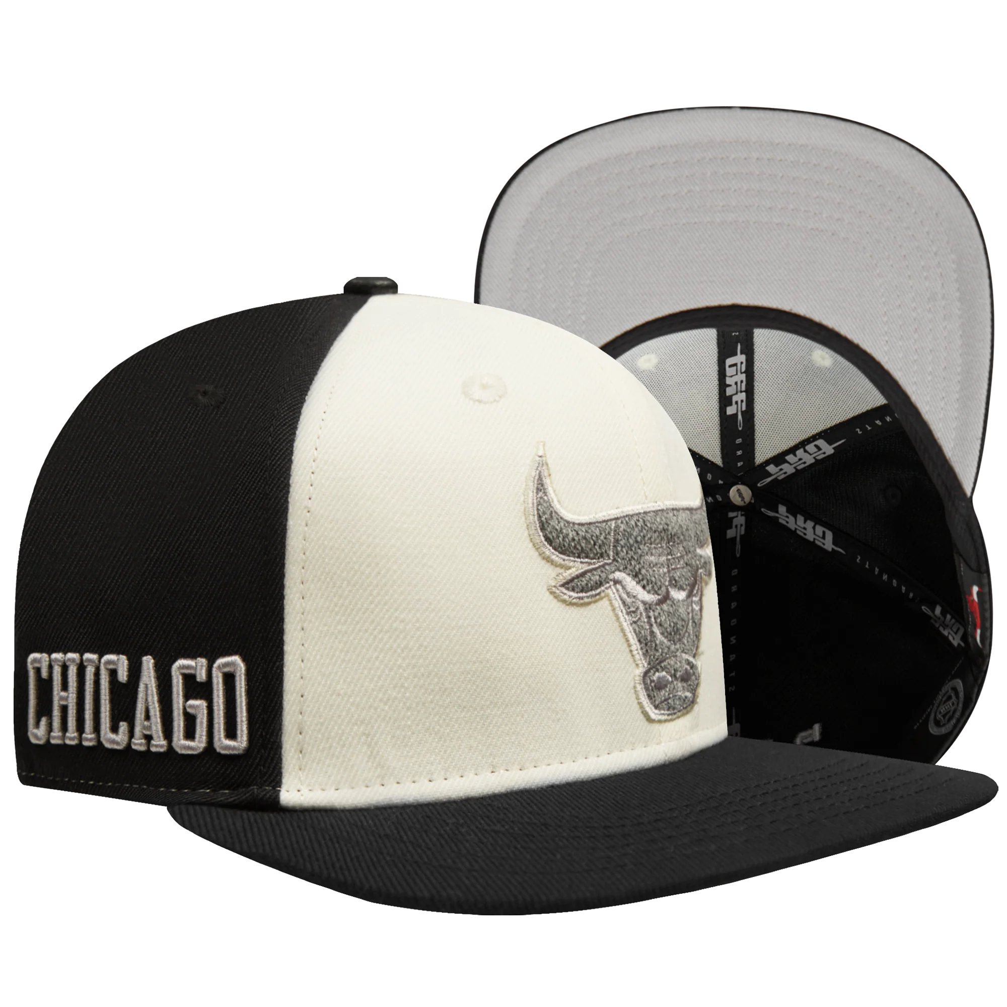 NBA CHICAGO BULLS REVERSE FRENCH TERRY PINCH FRONT SNAPBACK HAT (EGGSHELL/ BLACK) - Image 8
