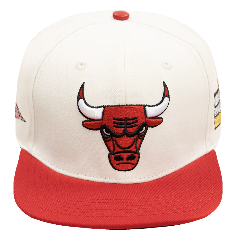 NBA CHICAGO BULLS RETRO CLASSIC UNISEX PRIMARY LOGO WOOL SNAPBACK HAT (EGGSHELL/RED)