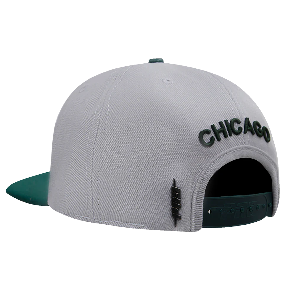 NBA CHICAGO BULLS AUTUMN BREEZE 2 TONE WOOL UNISEX SNAPBACK HAT (GRAY/FOREST GREEN) - Image 4