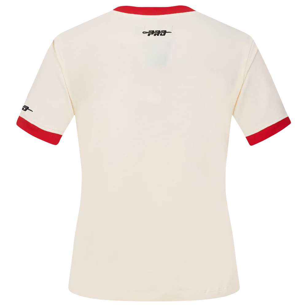 NBA CHICAGO BULLS RETRO CASCADE WOMEN'S RINGER TEE (EGGSHELL/ RED) - Image 3