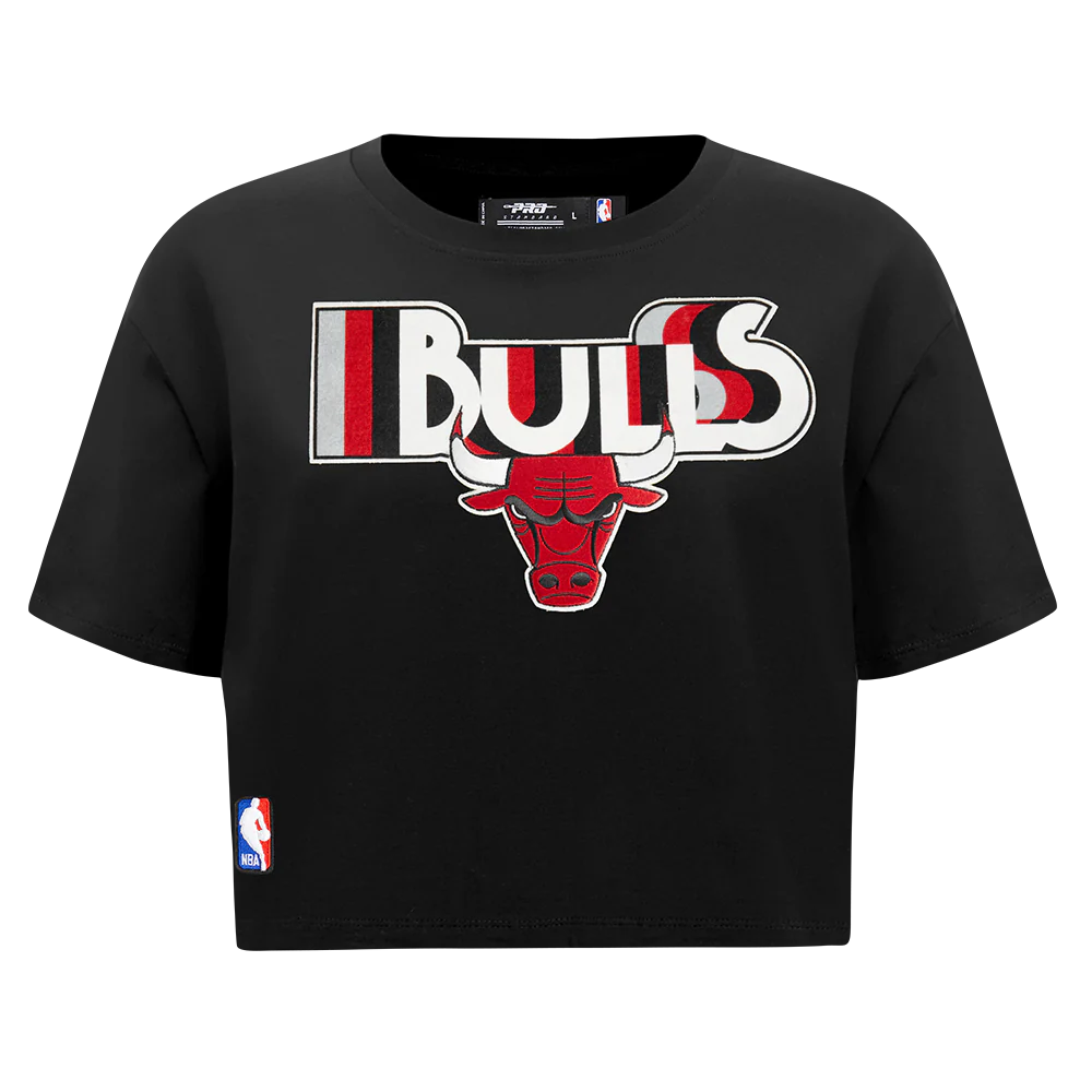 NBA CHICAGO BULLS RETRO ELEVATION WOMEN'S SINGLE JERSEY BOXY TEE (BLACK)