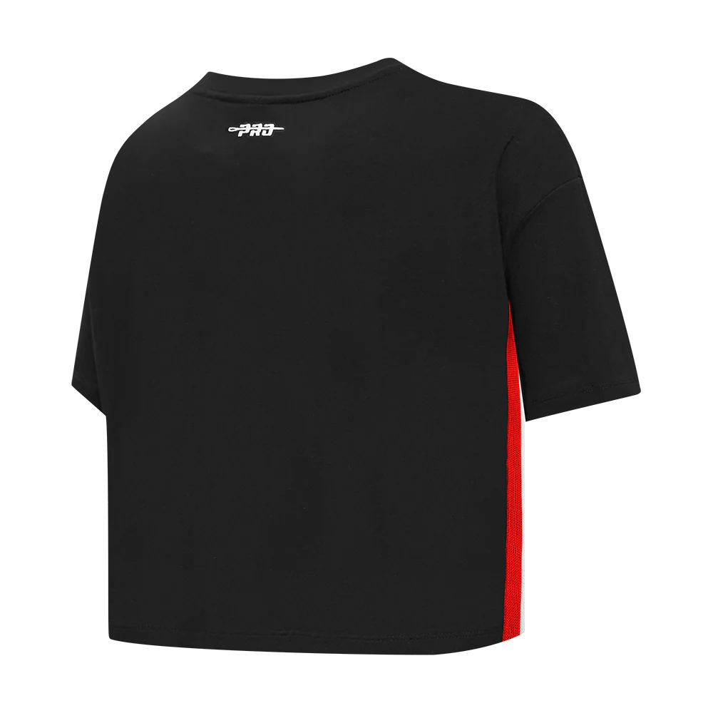 NBA CHICAGO BULLS RETRO ELEVATION WOMEN'S SINGLE JERSEY BOXY TEE (BLACK) - Image 4