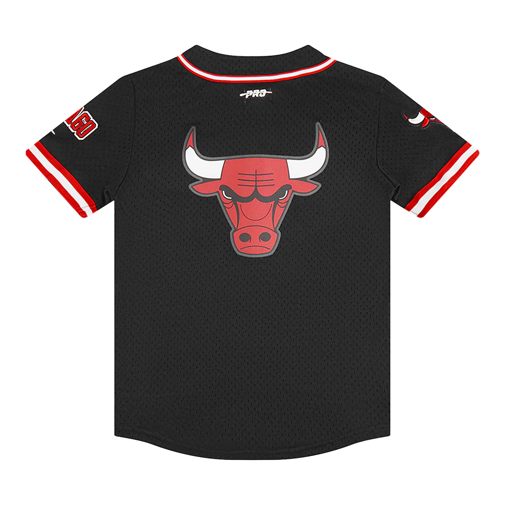 NBA CHICAGO BULLS CLASSIC BIG BOYS MESH BUTTON DOWN SHIRT (BLACK/RED) - Image 4