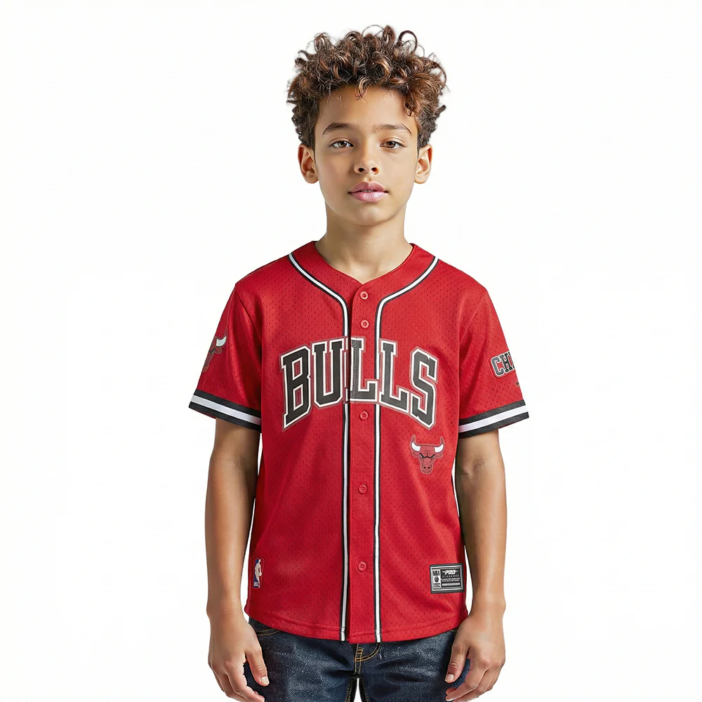 NBA CHICAGO BULLS CLASSIC BIG BOYS MESH BUTTON DOWN SHIRT (RED/BLACK)