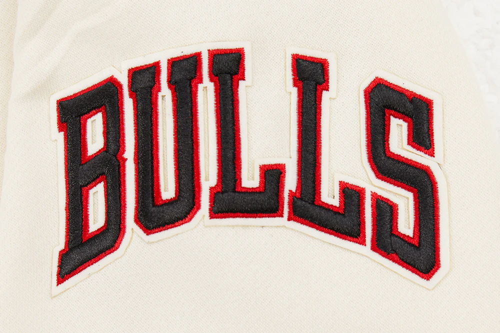 NBA CHICAGO BULLS RETRO CLASSIC LITTLE GIRLS RIB FLEECE PULLOVER HOODIE (EGGSHELL/ RED) - Image 4