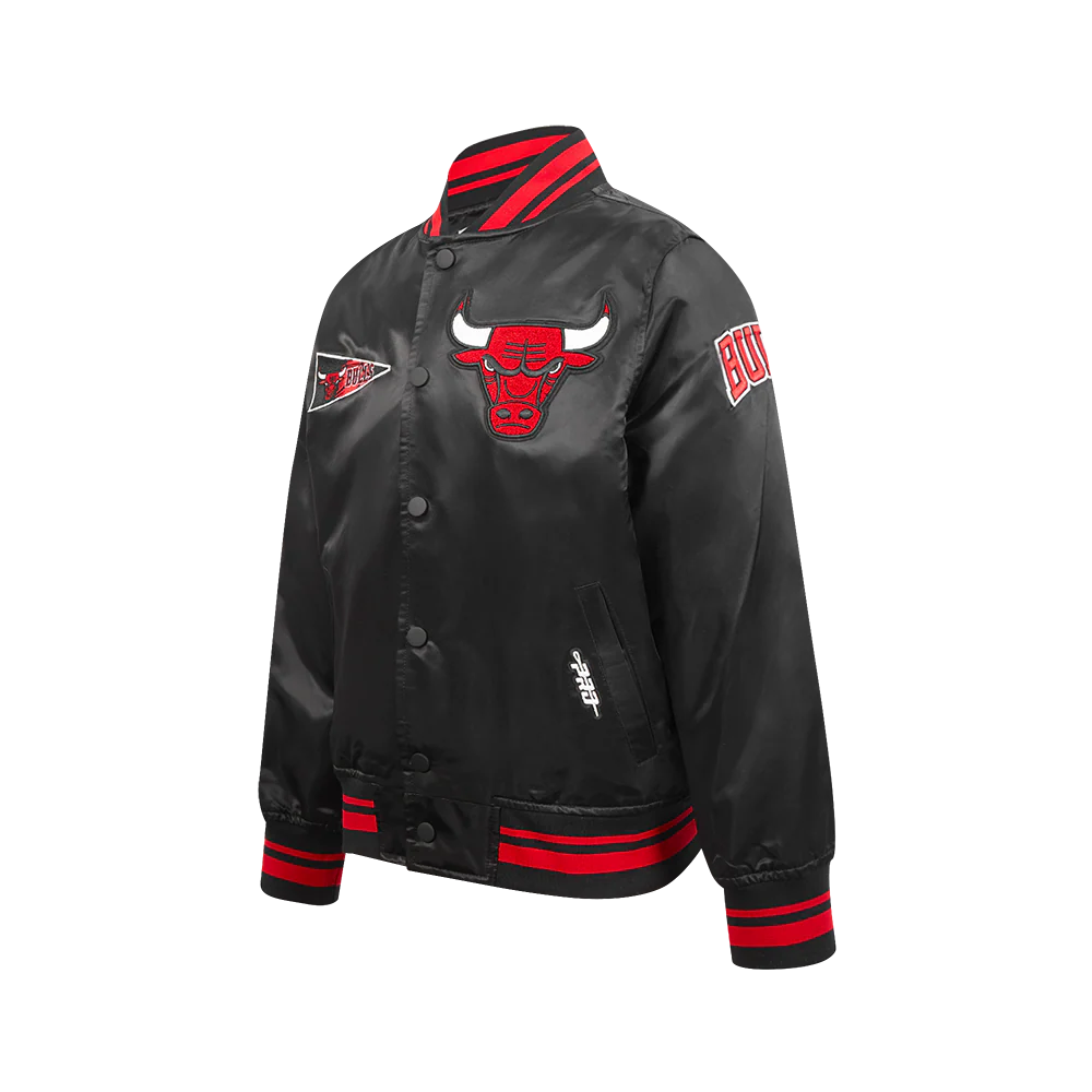 NBA CHICAGO BULLS RETRO CLASSIC BIG BOYS RIB SATIN JACKET (BLACK/RED/BLACK) - Image 2