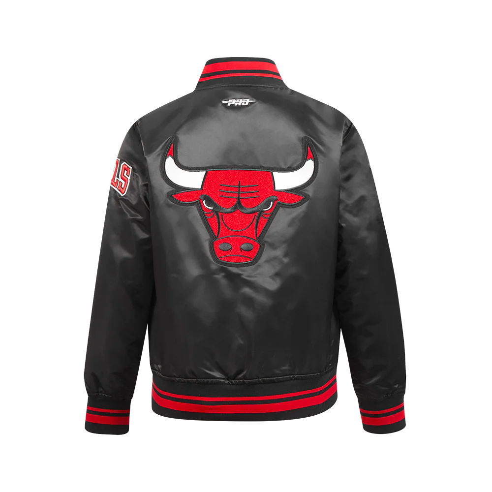 NBA CHICAGO BULLS RETRO CLASSIC BIG BOYS RIB SATIN JACKET (BLACK/RED/BLACK) - Image 3