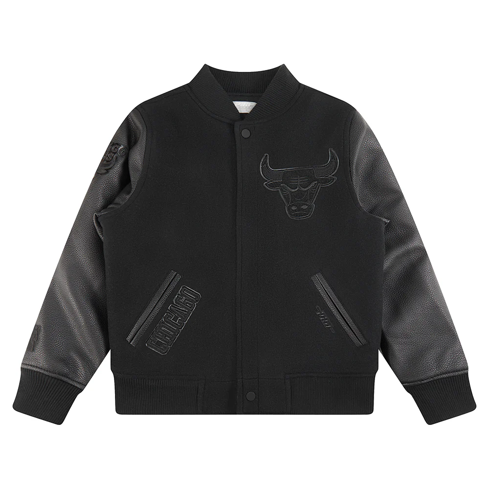 NBA CHICAGO BULLS TRIPLE BLACK BIG BOYS WOOL VARSITY JACKET (JET BLACK) - Image 3