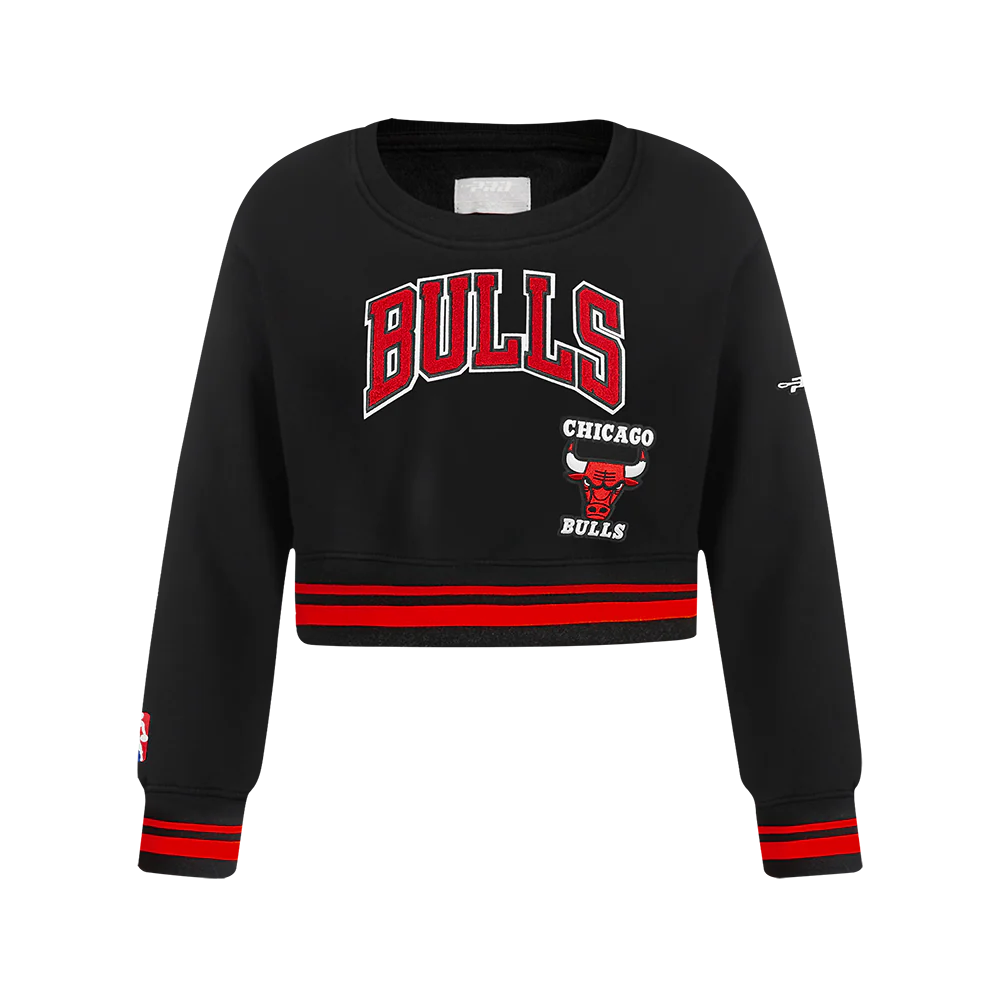 NBA CHICAGO BULLS RETRO CLASSIC BIG GIRLS RIB FLEECE CREWNECK (EGGSHELL/ RED)