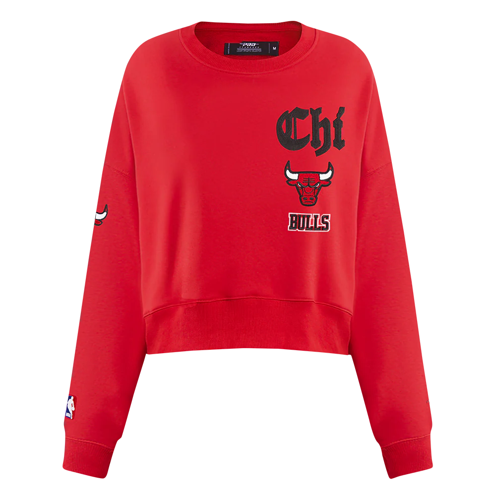 NBA CHICAGO BULLS OLD ENGLISH WOMEN'S FLC CREWNECK (RED)