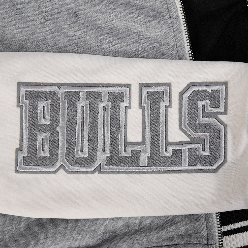 NBA CHICAGO BULLS REVERSE FRENCH TERRY WOMEN'S COLOR BLOCK FLEECE FULL ZIP HOODIE (BLACK/GRAY/EGGSHELL) - Image 6