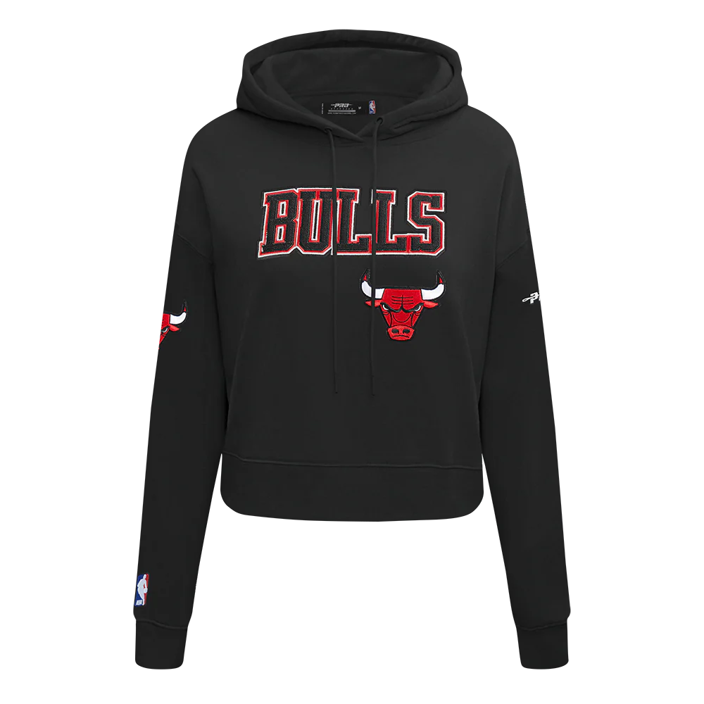 NBA CHICAGO BULLS GAME DAY CLASSICS WOMEN'S DK CROPPED PO HOODIE (BLACK)