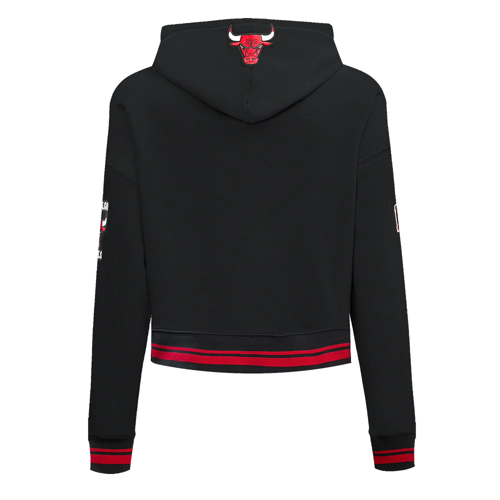 NBA CHICAGO BULLS RETRO CLASSIC WOMEN'S CROPPED PULLOVER HOODIE (BLACK/RED) - Image 4