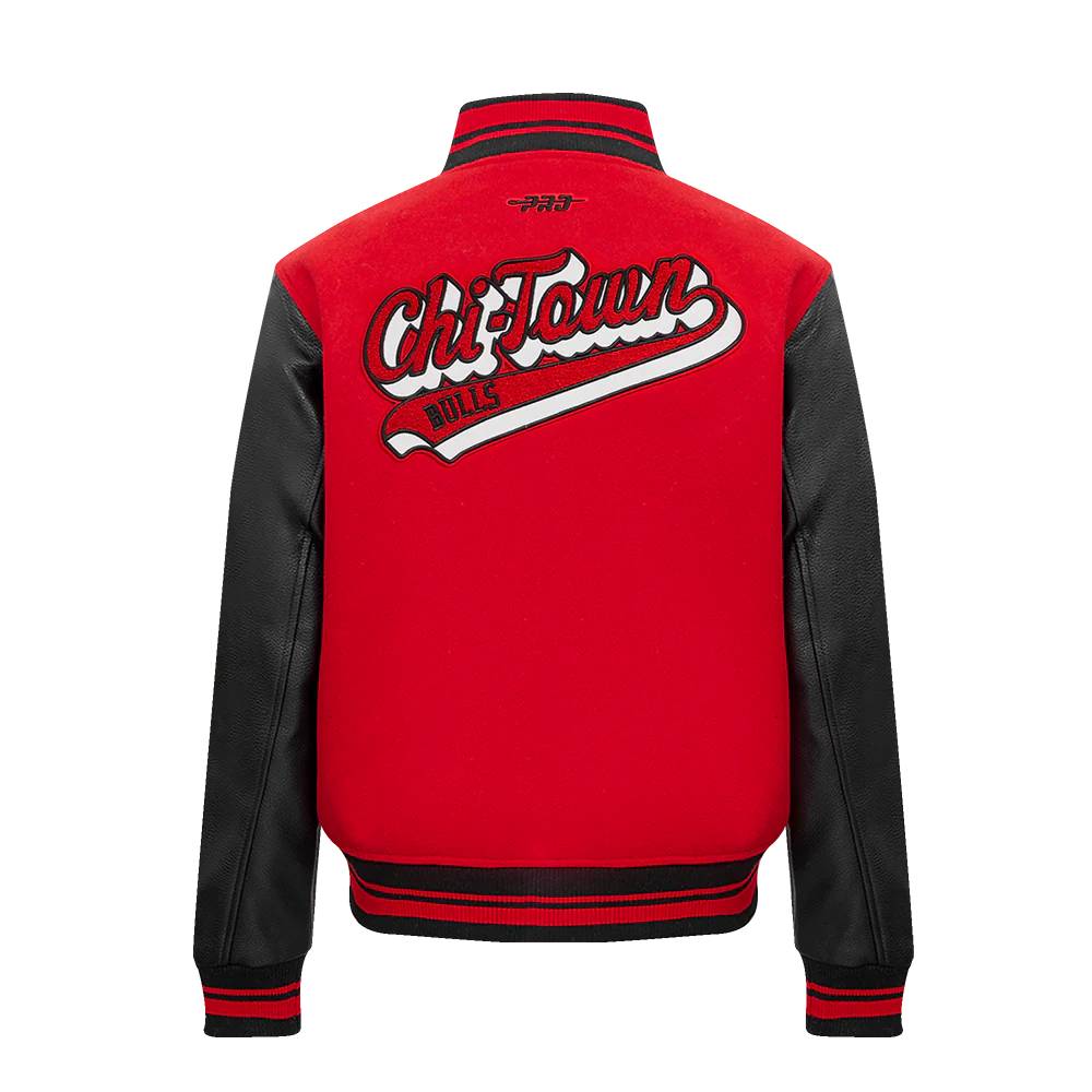 NBA CHICAGO BULLS SCRIPT TAIL WOMEN'S RIB WOOL VARSITY JACKET (RED/BLACK) - Image 4