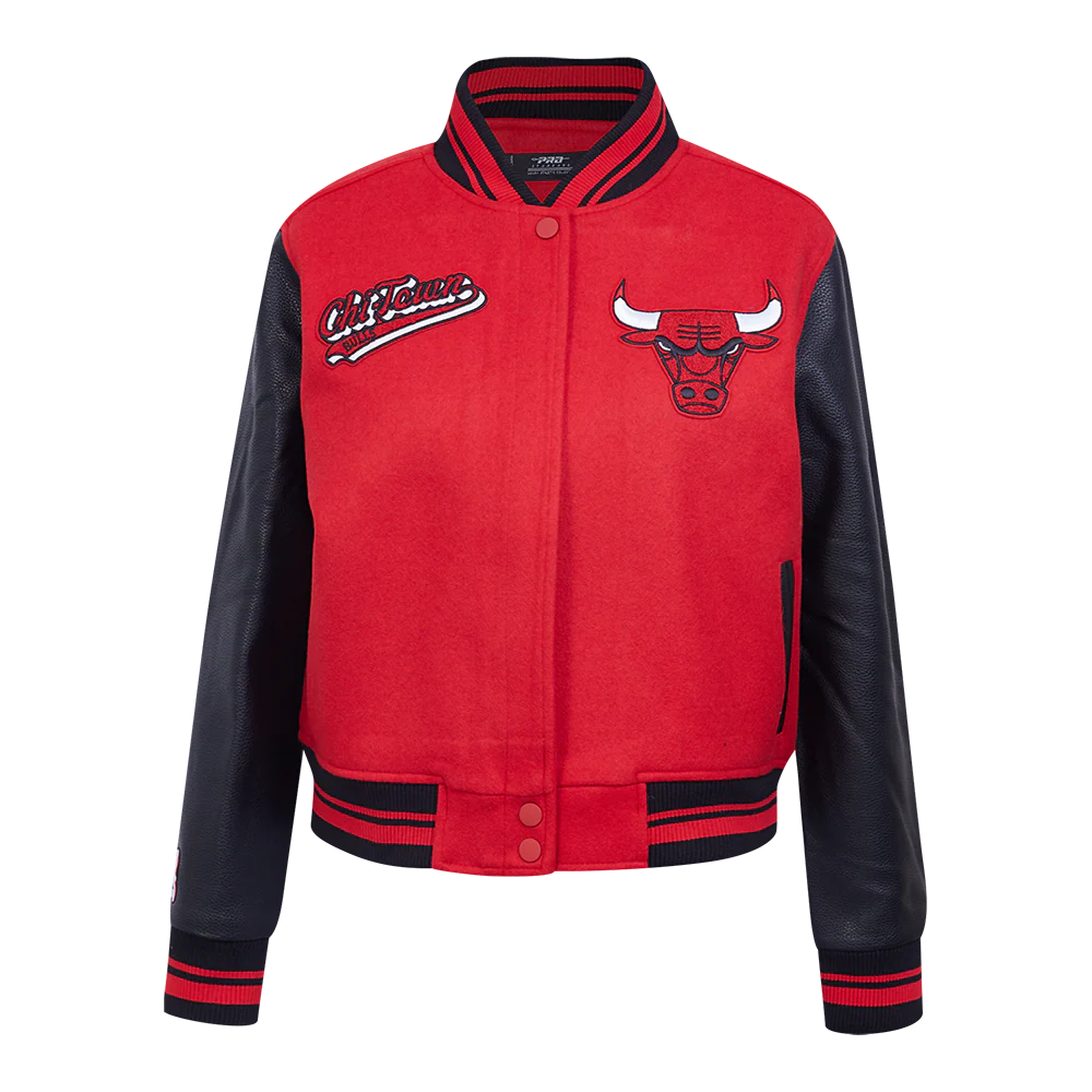 NBA CHICAGO BULLS SCRIPT TAIL WOMEN'S RIB WOOL VARSITY JACKET (RED/BLACK) - Image 5