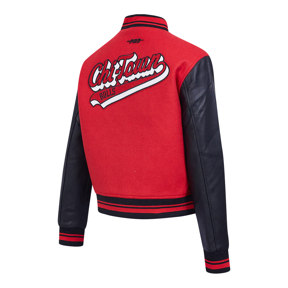 NBA CHICAGO BULLS SCRIPT TAIL WOMEN'S RIB WOOL VARSITY JACKET (RED/BLACK) - Image 8