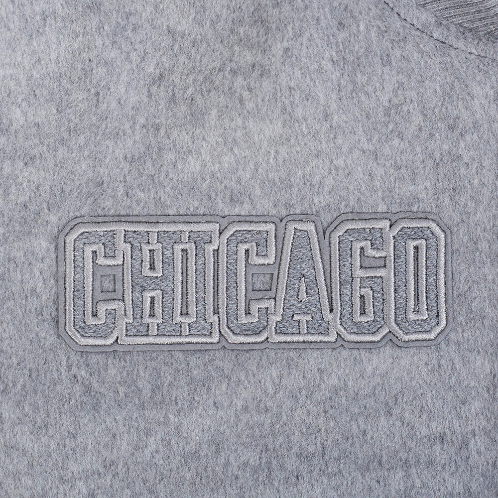 NBA CHICAGO BULLS REVERSE FRENCH TERRY WOMEN'S WOOL VARSITY JACKET (BLACK/GRAY/EGGSHELL) - Image 6
